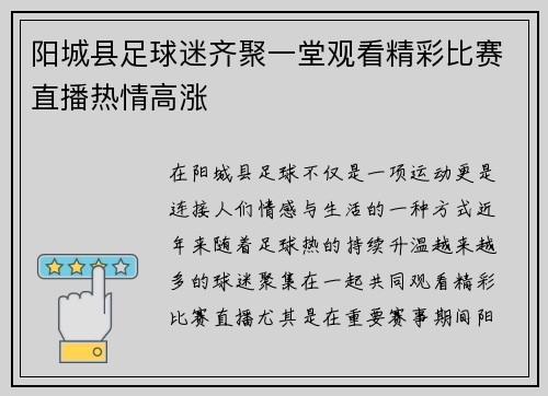 阳城县足球迷齐聚一堂观看精彩比赛直播热情高涨